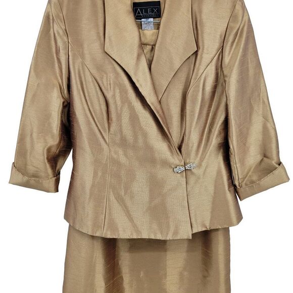 Vintage 80's Formal‎ Maxi Skirt Set 8P Gold Metallic Modest Mother of the Bride - Picture 8 of 16